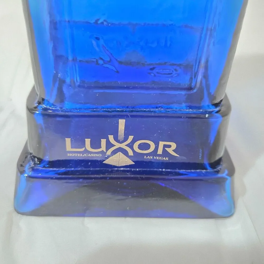 Las Vegas Luxor Cobalt Blue Egyptian Obelisk Glass Vase Set of 3 Vintage